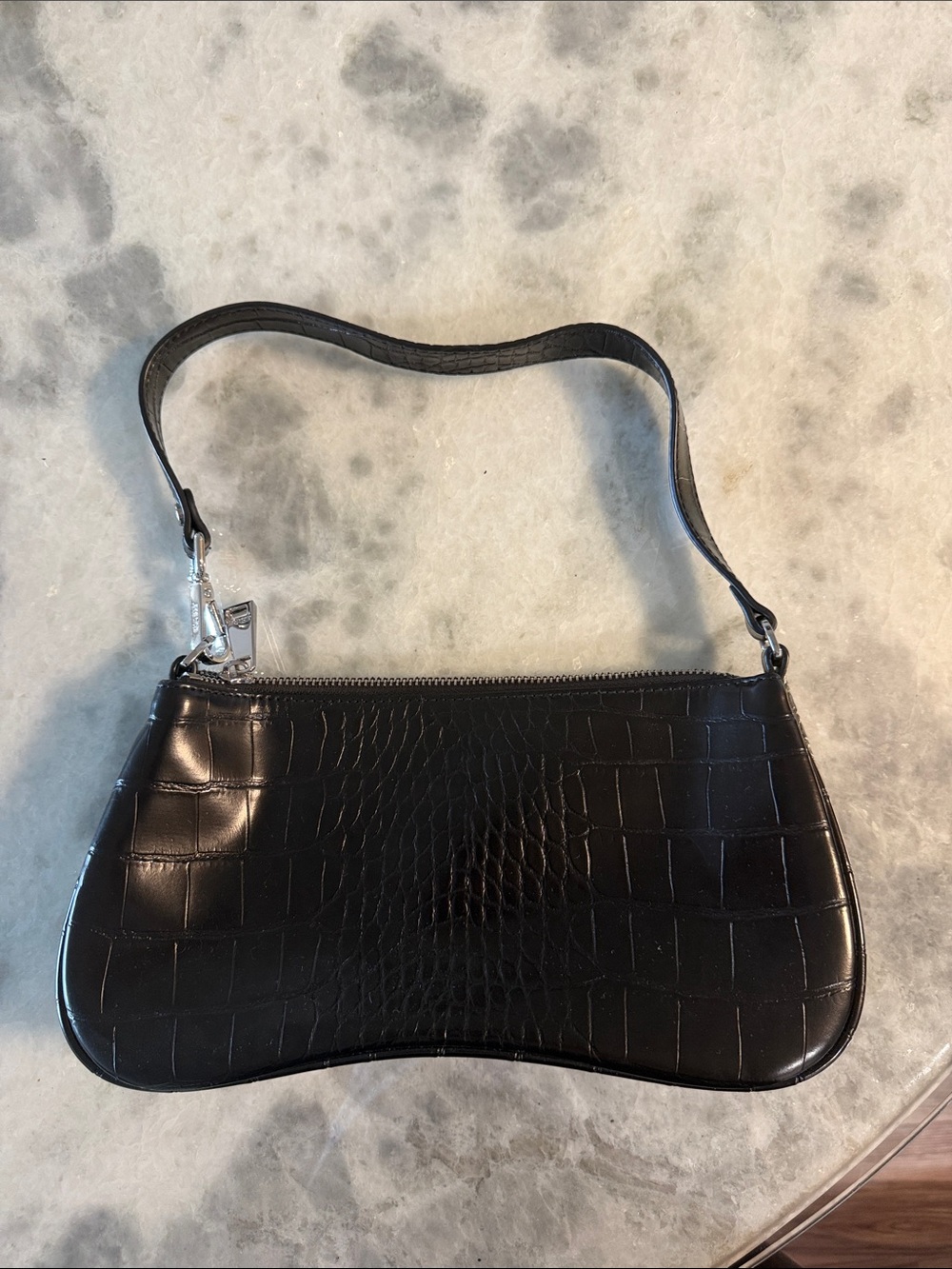 JW PEI Black Croc-Embossed Shoulder Bag